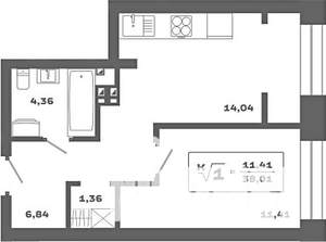 1-к квартира, вторичка, 38м2, 7/25 этаж