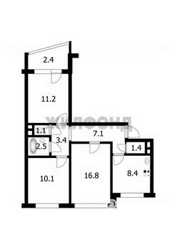 3-к квартира, вторичка, 62м2, 3/9 этаж