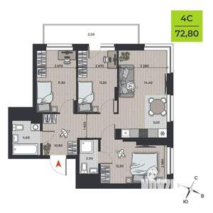 4-к квартира, вторичка, 75м2, 14/21 этаж