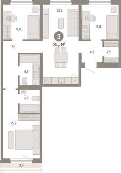 3-к квартира, вторичка, 82м2, 6/7 этаж