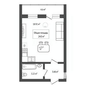 Студия квартира, вторичка, 24м2, 3/4 этаж