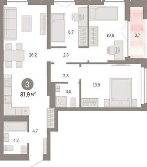 3-к квартира, вторичка, 82м2, 16/23 этаж