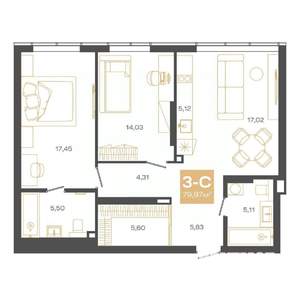 3-к квартира, вторичка, 80м2, 24/24 этаж