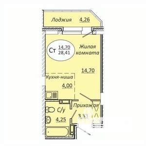 Студия квартира, вторичка, 28м2, 17/23 этаж