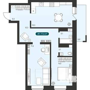 2-к квартира, вторичка, 71м2, 14/25 этаж