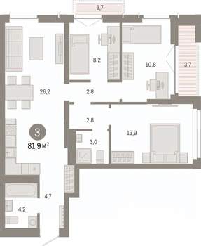3-к квартира, вторичка, 82м2, 20/23 этаж