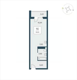 Студия квартира, вторичка, 37м2, 24/25 этаж