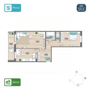 2-к квартира, вторичка, 60м2, 3/17 этаж