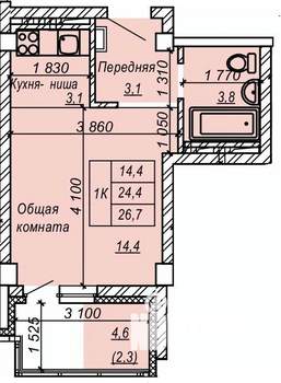 1-к квартира, строящийся дом, 27м2, 8/9 этаж