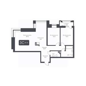 3-к квартира, строящийся дом, 88м2, 8/30 этаж