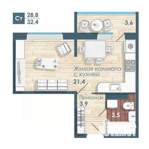 Студия квартира, вторичка, 32м2, 18/18 этаж