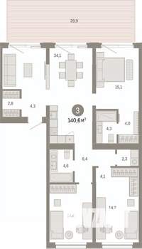 3-к квартира, вторичка, 141м2, 1/7 этаж