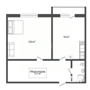 1-к квартира, вторичка, 38м2, 4/9 этаж