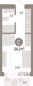 Студия квартира, вторичка, 24м2, 6/8 этаж