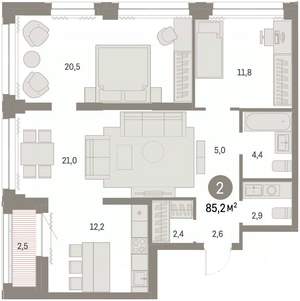2-к квартира, вторичка, 85м2, 11/30 этаж