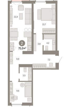 2-к квартира, вторичка, 75м2, 5/23 этаж