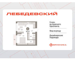 1-к квартира, вторичка, 34м2, 12/12 этаж