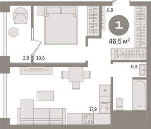 1-к квартира, вторичка, 47м2, 6/30 этаж