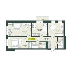 3-к квартира, вторичка, 68м2, 12/25 этаж