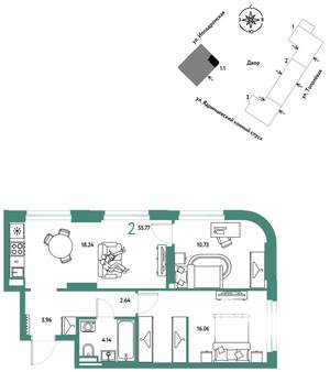 2-к квартира, вторичка, 56м2, 8/30 этаж
