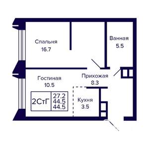 2-к квартира, вторичка, 45м2, 7/8 этаж
