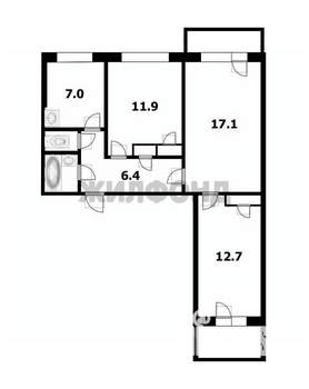 3-к квартира, вторичка, 61м2, 6/9 этаж