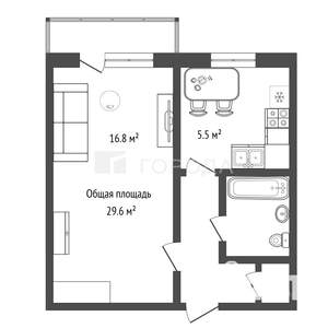 1-к квартира, вторичка, 30м2, 8/9 этаж