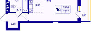 Студия квартира, вторичка, 27м2, 18/26 этаж