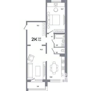 2-к квартира, вторичка, 72м2, 5/17 этаж