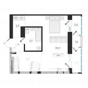 1-к квартира, вторичка, 43м2, 17/18 этаж