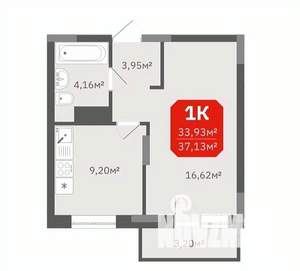 1-к квартира, строящийся дом, 34м2, 4/17 этаж