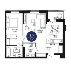 2-к квартира, вторичка, 64м2, 8/20 этаж