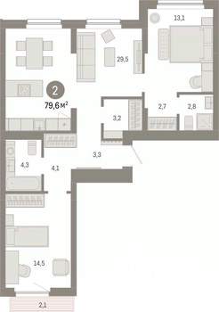 2-к квартира, вторичка, 80м2, 7/12 этаж