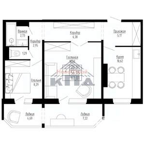 2-к квартира, строящийся дом, 62м2, 9/15 этаж