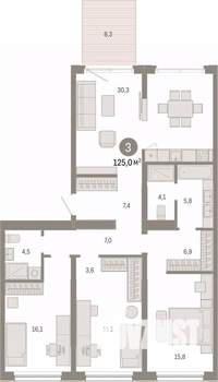 3-к квартира, вторичка, 125м2, 1/7 этаж