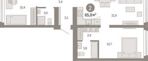 2-к квартира, вторичка, 65м2, 2/23 этаж
