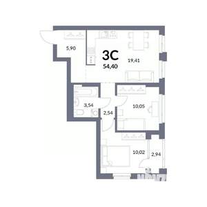 3-к квартира, вторичка, 54м2, 2/14 этаж