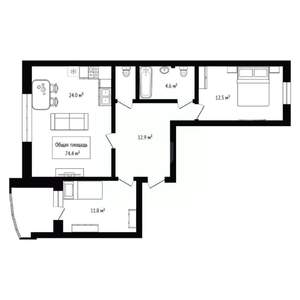 3-к квартира, вторичка, 74м2, 2/7 этаж