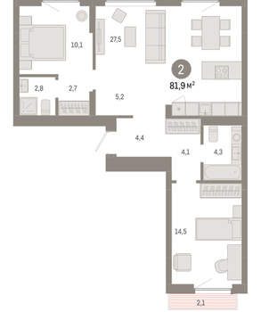 2-к квартира, вторичка, 82м2, 9/12 этаж