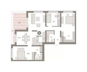 3-к квартира, вторичка, 119м2, 7/8 этаж