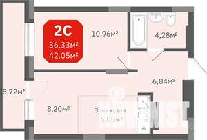 1-к квартира, строящийся дом, 42м2, 4/17 этаж
