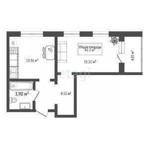 1-к квартира, вторичка, 41м2, 1/15 этаж