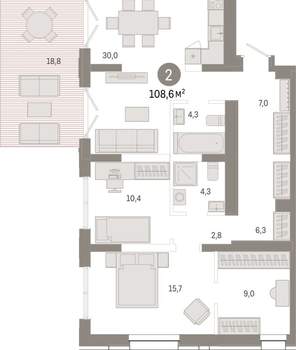 2-к квартира, вторичка, 109м2, 1/17 этаж