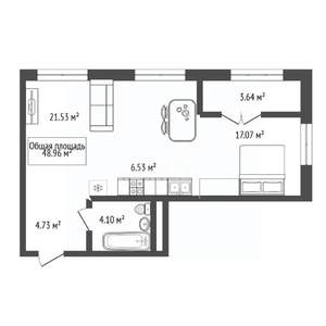1-к квартира, вторичка, 49м2, 4/17 этаж