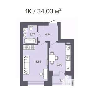 1-к квартира, вторичка, 34м2, 14/25 этаж