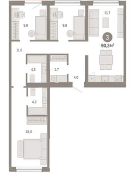 3-к квартира, вторичка, 90м2, 7/15 этаж