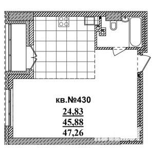 Студия квартира, вторичка, 47м2, 8/19 этаж