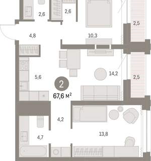 2-к квартира, вторичка, 67м2, 26/30 этаж