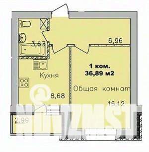 1-к квартира, строящийся дом, 37м2, 6/9 этаж
