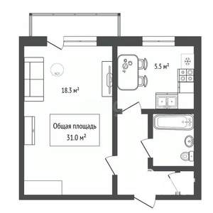 1-к квартира, вторичка, 31м2, 5/9 этаж